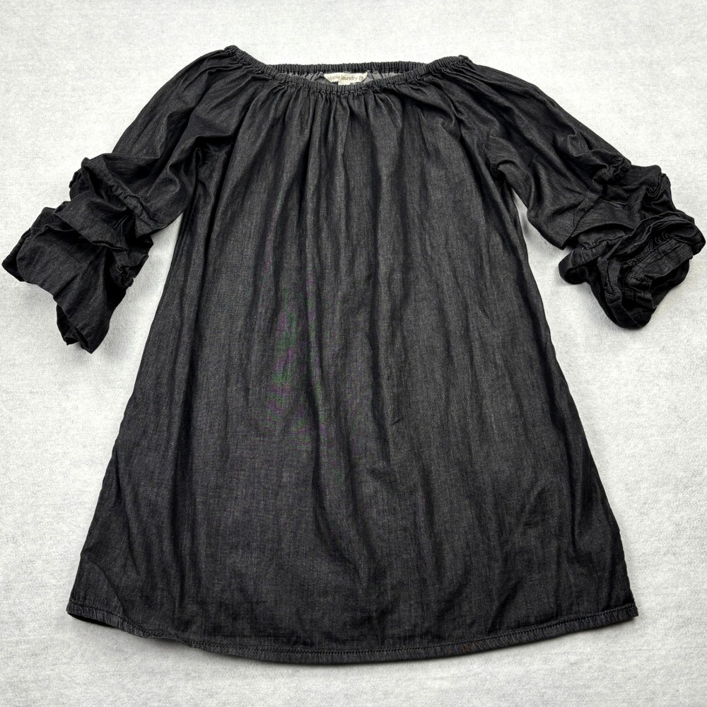Hippie Laundry Peasant Blouse Womens XL Black Chambray Off Shoulder Ruffle Top